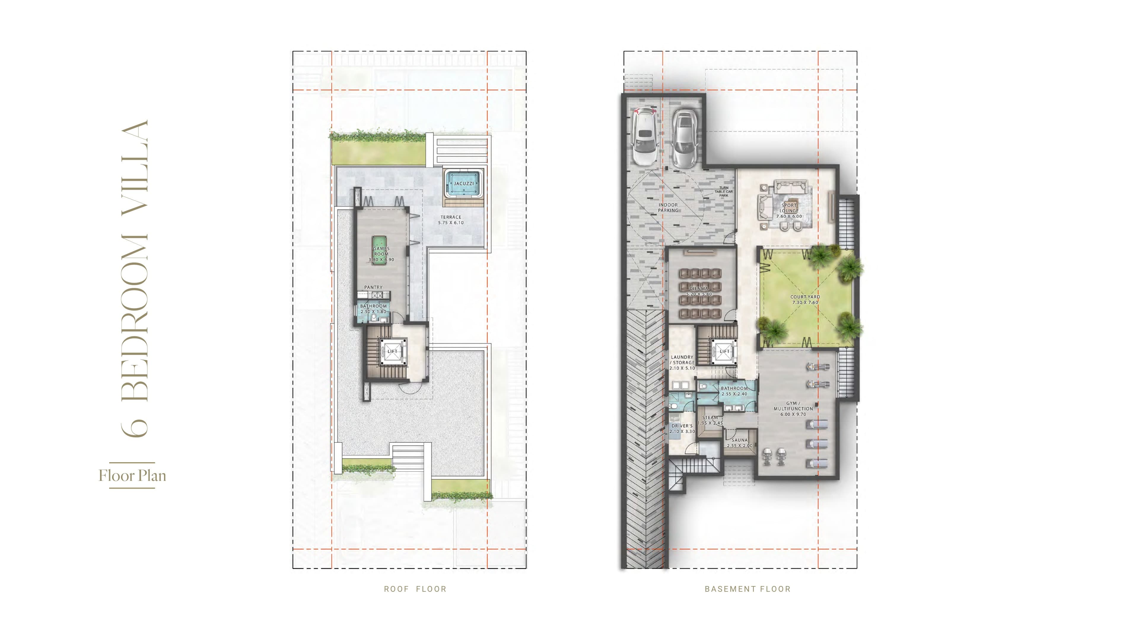 Cavalli Estates 6 bedroom villa floor plan, roof and basement, Type V55