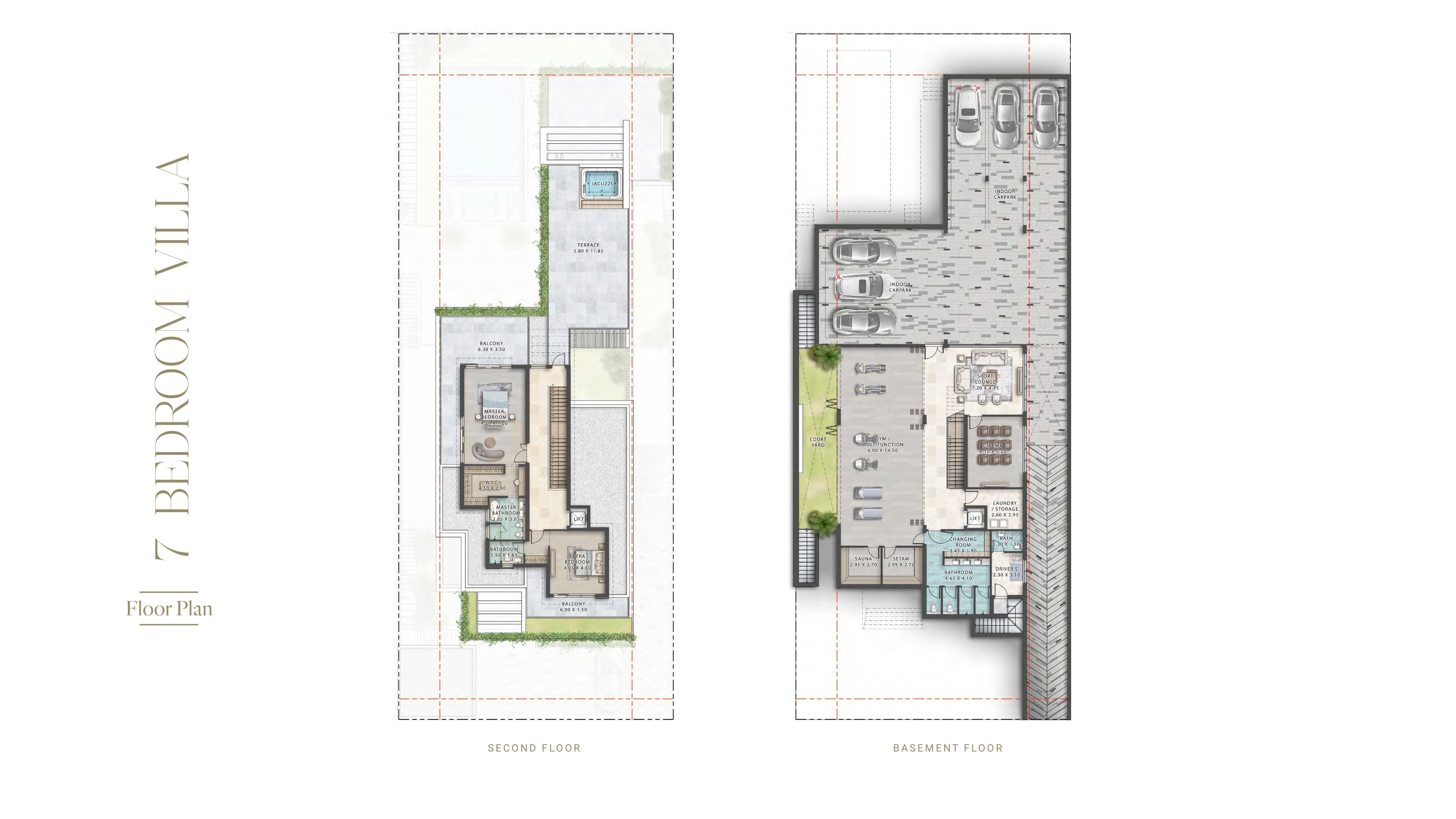 Cavalli Estates 7 bedroom villa floor plan, second floor and basement, Type V75
