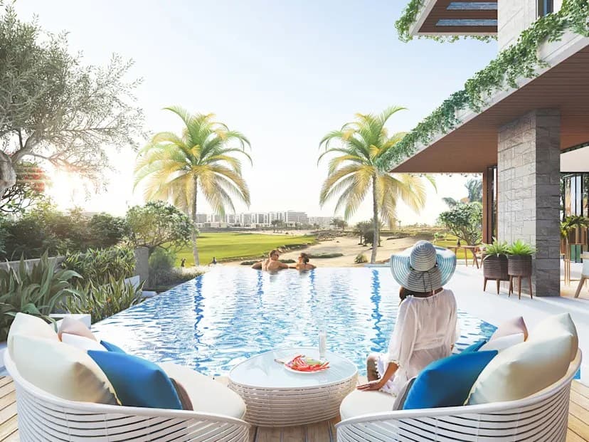 Private infinity pool and terrace at Cavalli Estates overlooking Trump International Golf Club